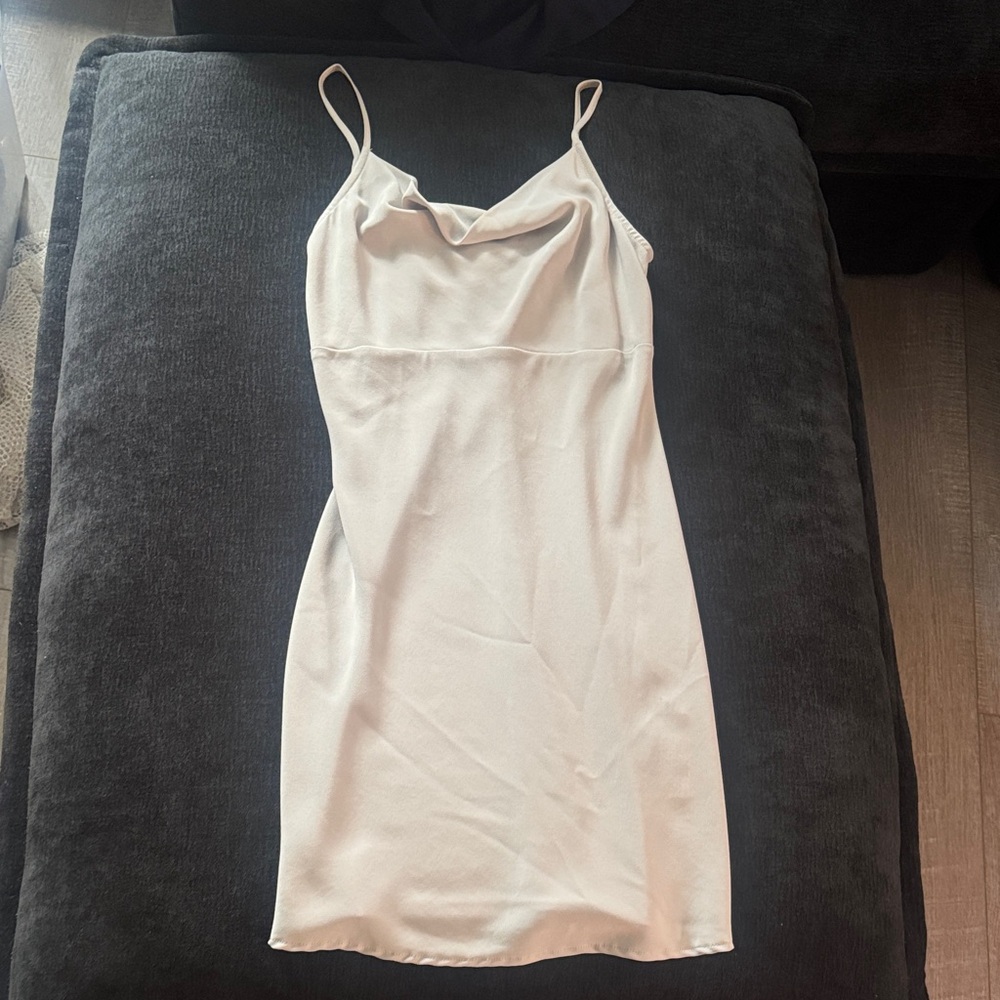 Cream Satin Slip Dress with Cowl Neck